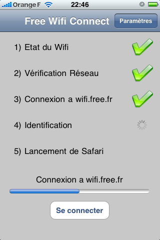 FreeWifi statut de la connexion wifi sur iPhone