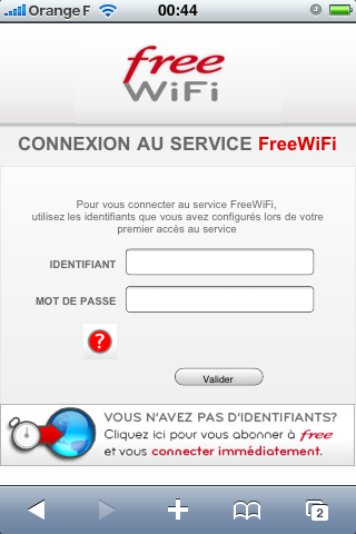 Page de login FreeWifi sur iPhone
