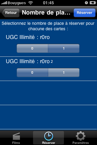 choix du nombre de places � r�server