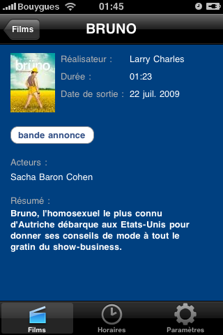 consultation de la fiche d'un film sur iPhone