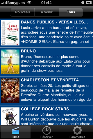 consultation des films � l'affiche UGC depuis un iPhone