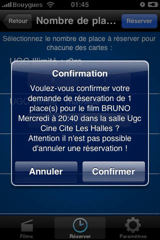 confirmation de la r�servation
